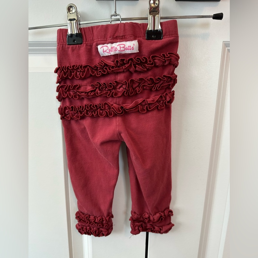 Ruffle Butts Baby Burgundy Everyday Ruffle Leggings (Size 6-12 Months)